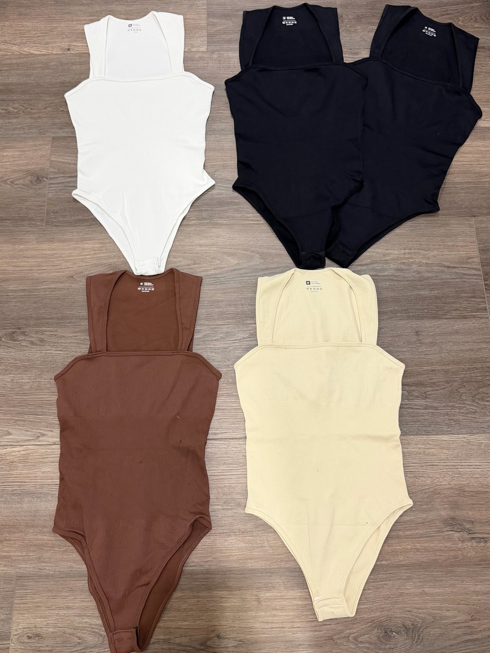 Women’s Ribbed 5 Piece Bodysuit - White, Black, Brown, Tan